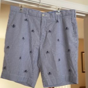 Polo seersucker shorts with navy skull/crossbones